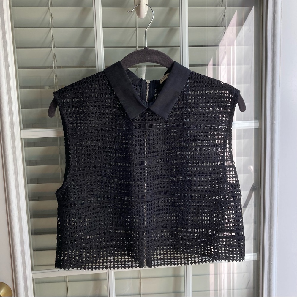 Lacy, slightly cropped shirt with Peter Pan collar